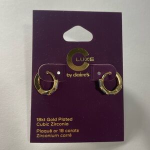 18k Gold small hoops blue stones Claires Luxe NWT Hypoallergenic